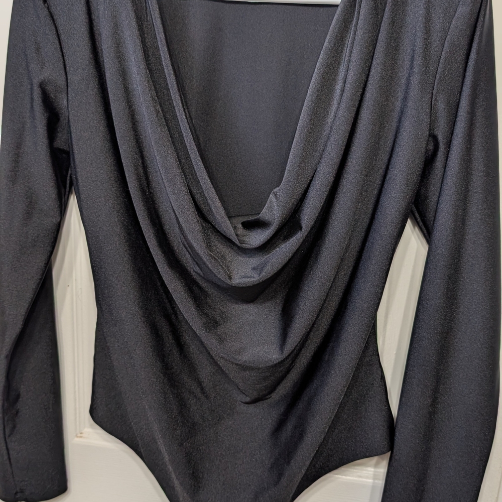 Bar III Black Drape Neck Bodysuit